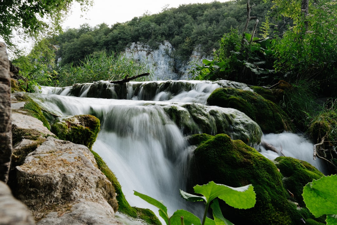 Waterfall along hiking trail at Plitvice Lakes