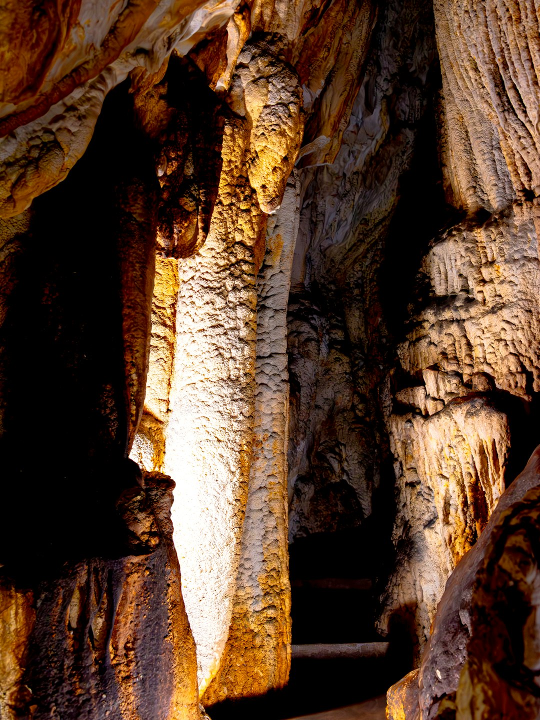 Limestone cave with stalactites showing geological processes