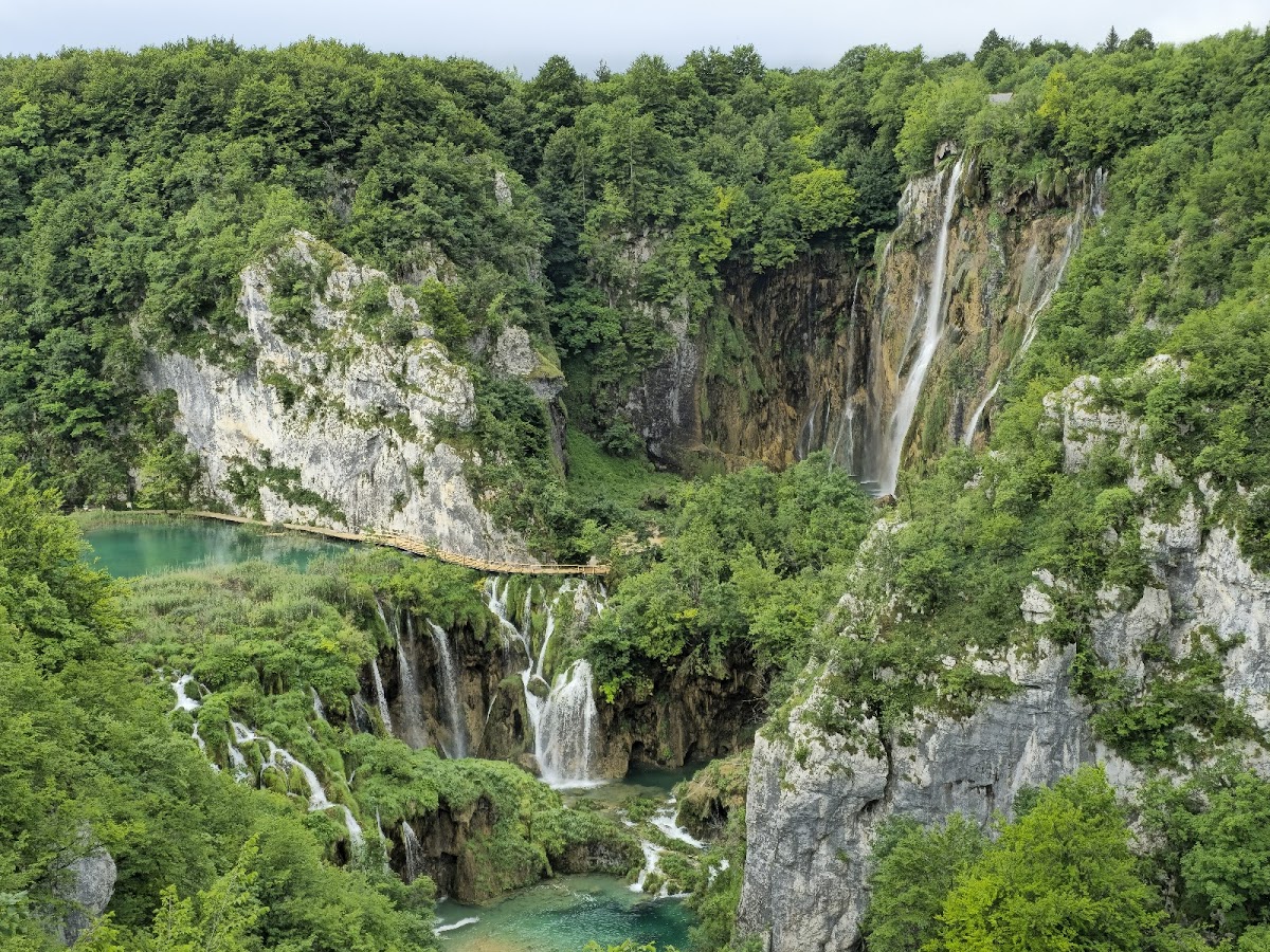 National park entrance area in Croatia with visitors